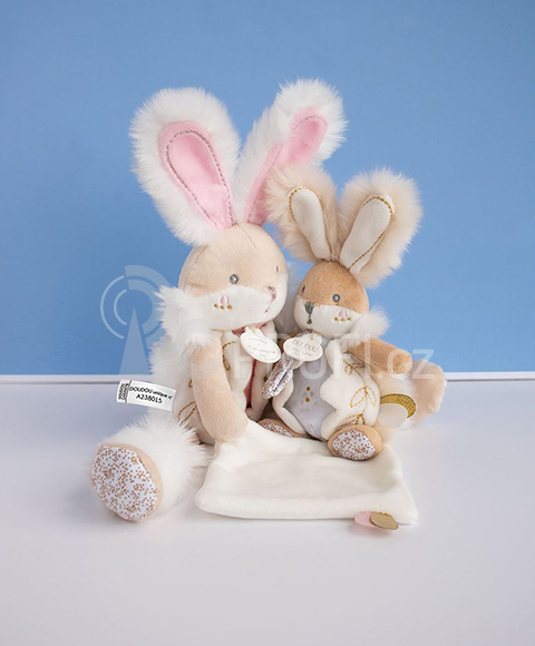 Doudou Dárková sada - plyšový zajíček s dečkou 31 cm růžový