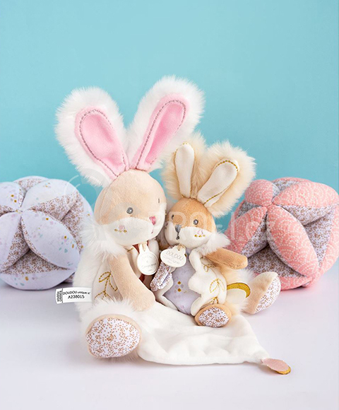 Doudou Dárková sada - plyšový zajíček s dečkou 31 cm růžový