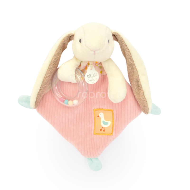 Doudou Dárková sada růžová Králíček Ciboulette s chrastítkem 21 cm