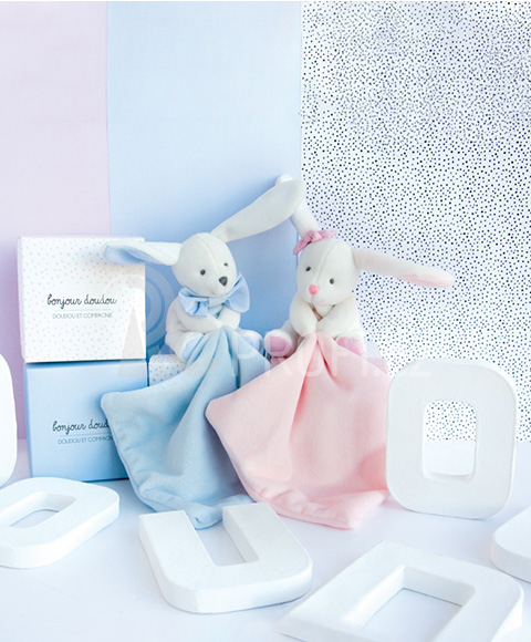 Doudou Dárková sada růžová - králíček s muchláčkem 10 cm