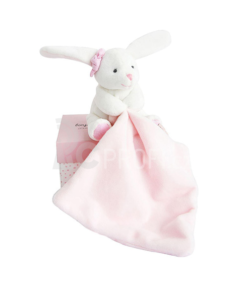 Doudou Dárková sada růžová - králíček s muchláčkem 10 cm
