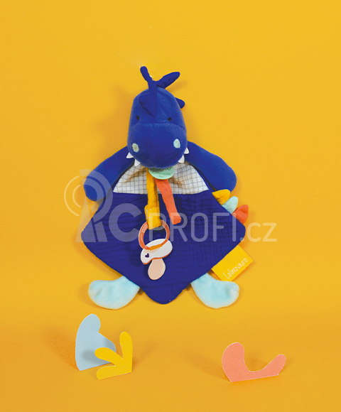 Doudou Hračka s úchytem na dudlík dinosaurus modrý 23 cm