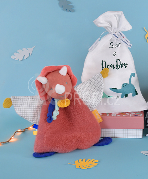 Doudou Hračka s úchytem na dudlík dinosaurus růžový 23 cm