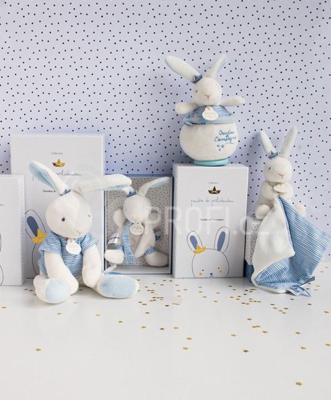 Doudou Hračka s úchytem na dudlík králíček 15 cm modrý