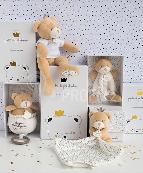 Doudou Hračka s úchytem na dudlík medvídek král 15 cm