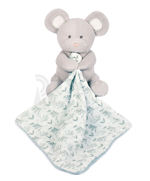 Doudou Plyšová myška s dečkou z  BIO bavlny 15 cm zeleno-bílá