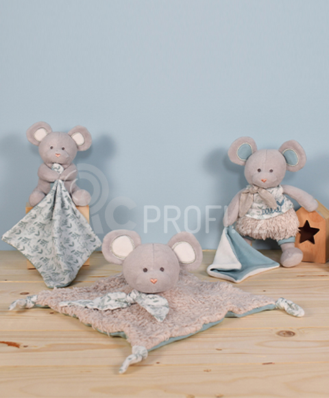 Doudou Plyšová myška s dečkou z  BIO bavlny 22 cm