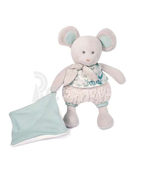 Doudou Plyšová myška s dečkou z  BIO bavlny 22 cm