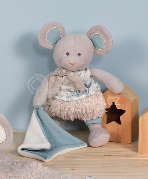 Doudou Plyšová myška s dečkou z  BIO bavlny 22 cm