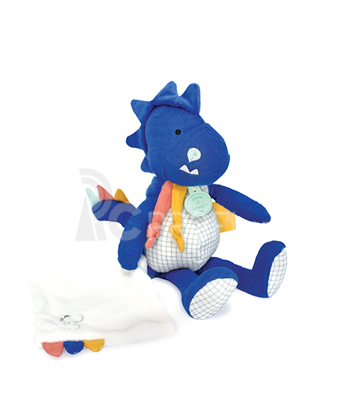 Doudou Plyšový dinosaurus s dečkou 25 cm modrý