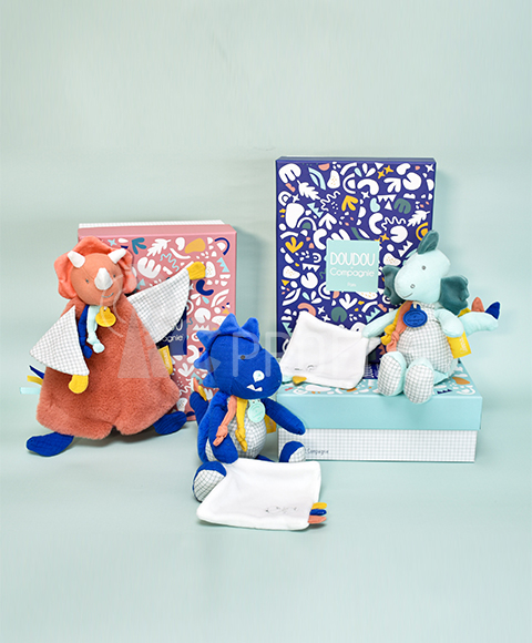 Doudou Plyšový dinosaurus s dečkou 25 cm modrý