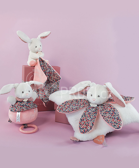 Doudou Plyšový králíček hrající melodii růžový 20 cm