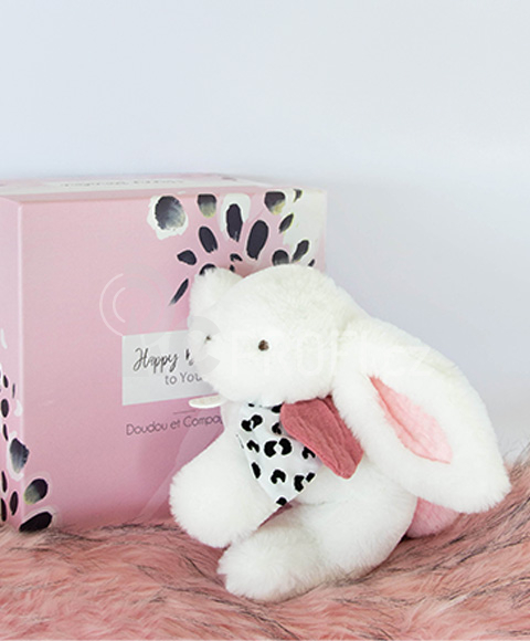 Doudou Plyšový králíček s růžovou bambulkou 25 cm