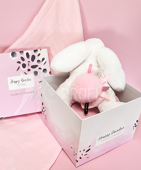 Doudou Plyšový králíček s růžovou bambulkou 25 cm