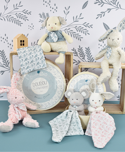 Doudou Plyšový  králiček s růžovou dečkou z  BIO bavlny 15 cm
