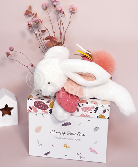 Doudou Plyšový králíček s tmavě růžovou bambulkou 25 cm