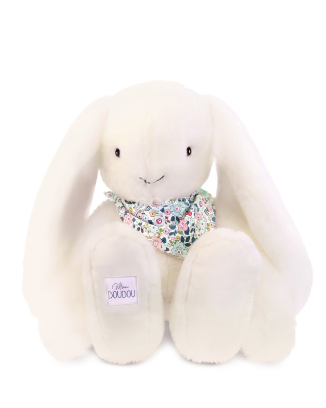 Doudou Plyšový králík XXL s šátkem bílý 50 cm
