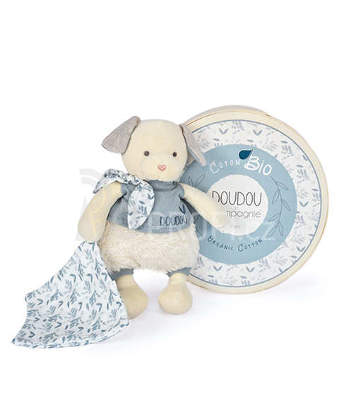 Doudou Plyšový pejsek s dečkou z  BIO bavlny 22 cm