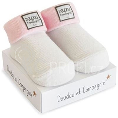 Doudou Ponožky pro holčičku 0/6 měs. 1 pár bílá s růžovým lemem