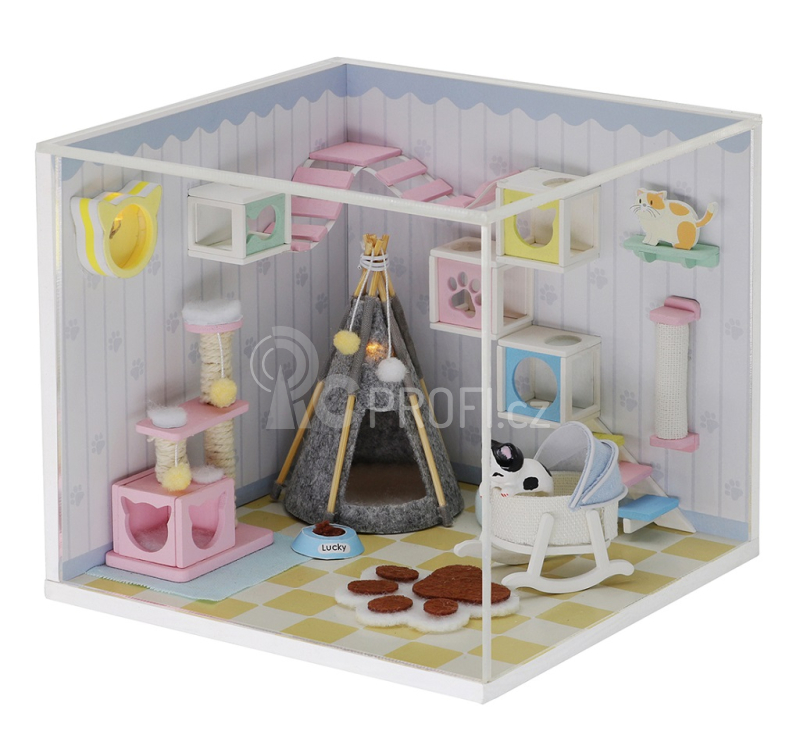 Dvěděti miniatura domečku Domov kočičky Mňau