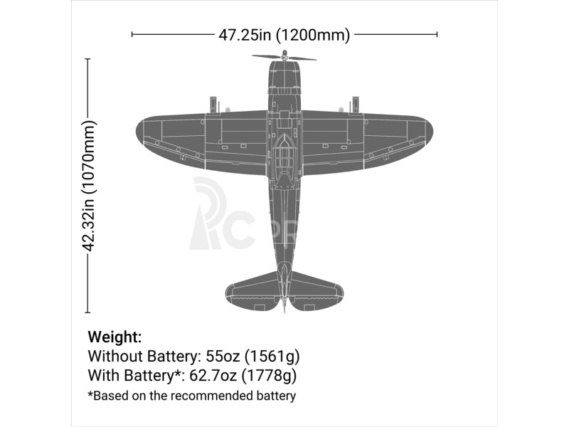 RC letadlo E-flite P-47 Razorback 1.2m SAFE Select BNF Basic