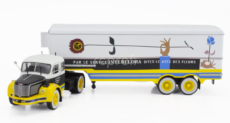 Edicola Berliet Tlr 10m Truck Semi-frigo Interflora Transports 1956 - Without Card Box 1:43 Bílá Hnědá Žlutá