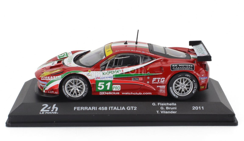 Edicola Ferrari 458 Italia Gt2 4.5l V8 Team Af Corse N 51 24h Le Mans 2011 Giancarlo Fisichella - Gianmaria Bruni - Toni Vilander 1:43 Red