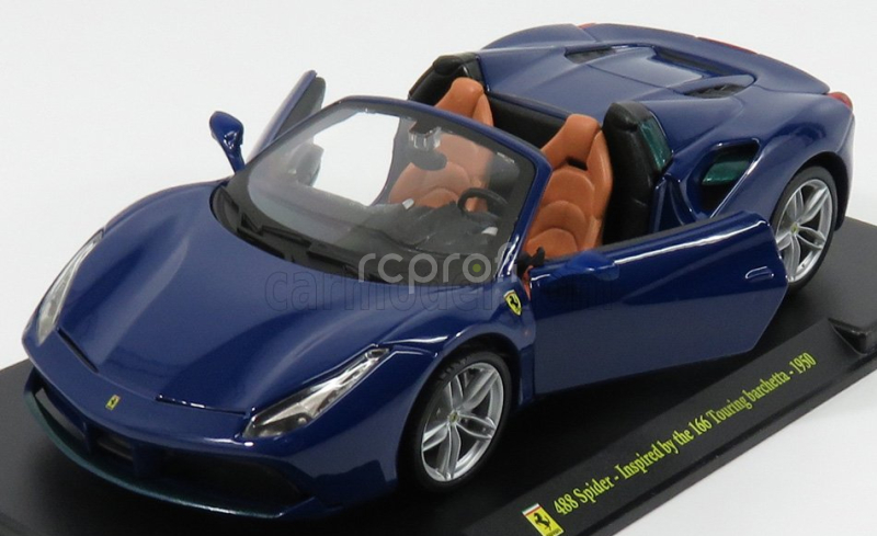Edicola Ferrari 488 Spider 2015 - Inspired By The 166 Touring Barchetta - Con Vetrina - With Showcase 1:24 Blue Met