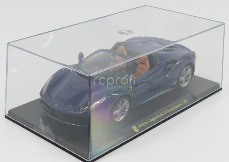 Edicola Ferrari 488 Spider 2015 - Inspired By The 166 Touring Barchetta - Con Vetrina - With Showcase 1:24 Blue Met