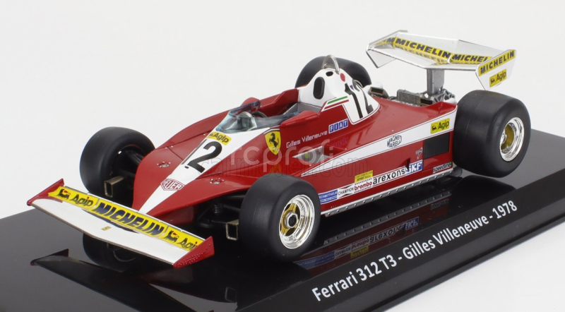 Edicola Ferrari F1  312 T3 N 12 Season 1978 Gilles Villeneuve - Con Vetrina - With Showcase 1:24 Červená Bílá