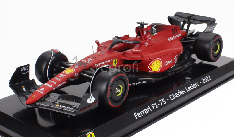 Edicola Ferrari F1-75 Scuderia Ferrari N 16 Season 2022 Charles Leclerc - Con Vetrina - With Showcase 1:24 Červená Černá
