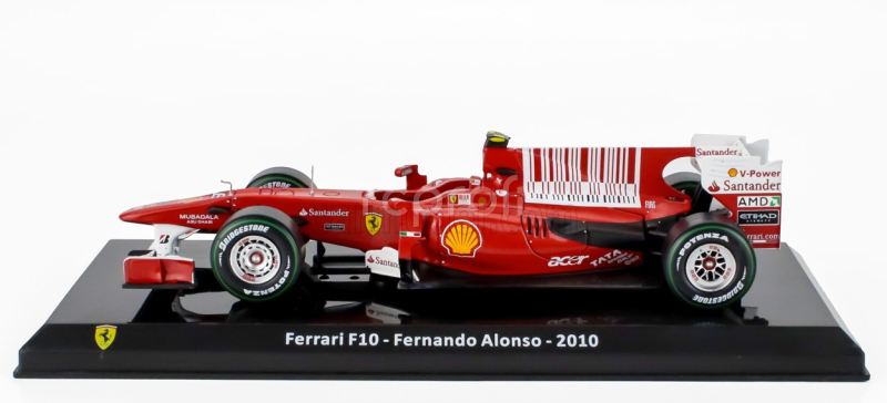 Edicola Ferrari F1  F10 N 8 Season 2010 Fernando Alonso - Con Vetrina - With Showcase 1:24 F-1 Červená S Bílou