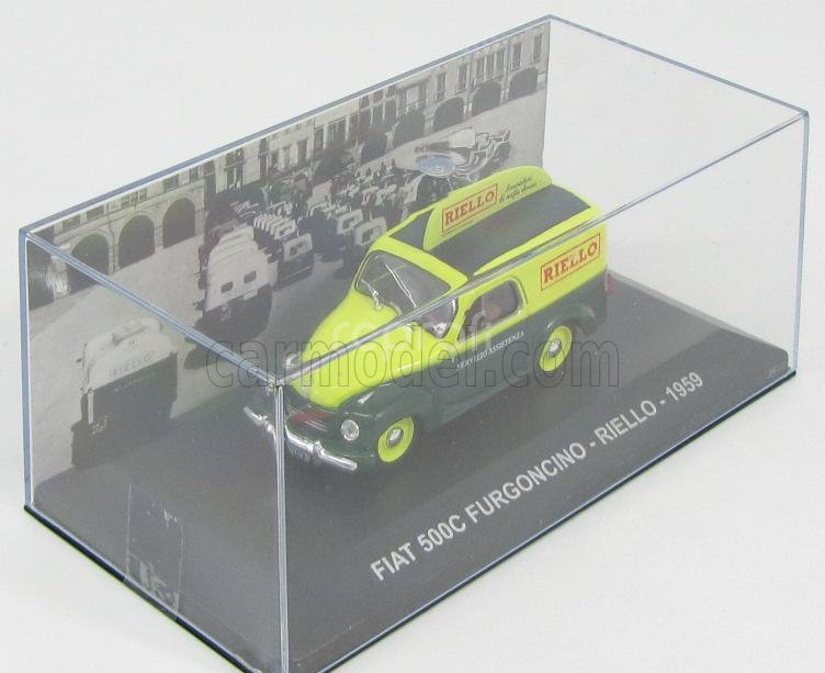 Edicola Fiat 500c Furgoncino Van Riello 1959 1:43 Zelená Žlutá