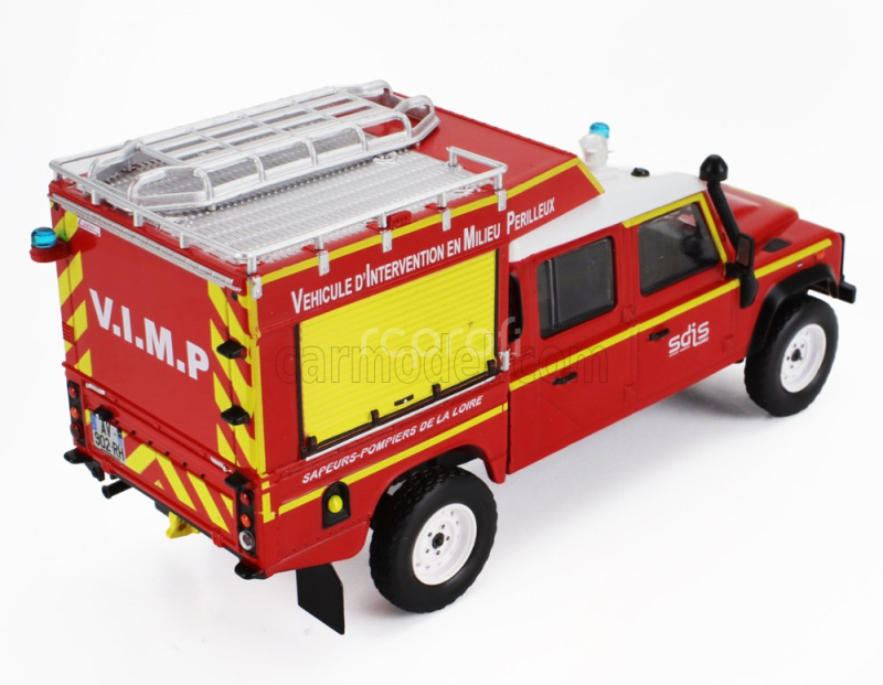 Edicola Land rover Defender 130 Pick-up Closed Sdis Vehicule D'intervention En Mileu Perilleux De La Loire Fire Engine 1986 1:43 Červená Žlutá Stříbrná