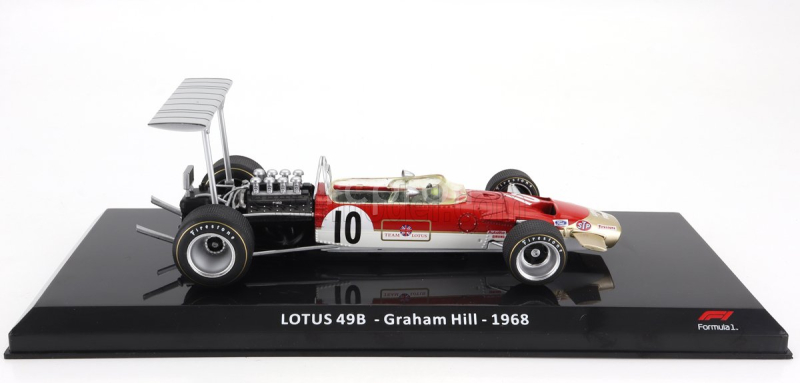 Edicola Lotus F1  Type 49b N 10 World Champion Season 1968 Graham Hill - Con Vetrina - With Showcase 1:24 Červená Bílá Zlatá