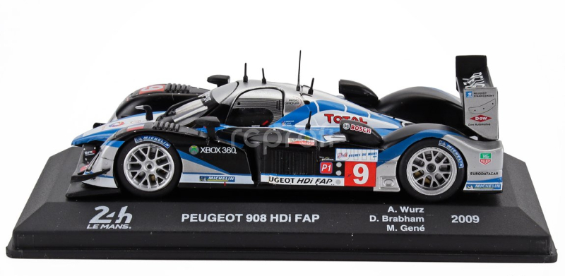 Edicola Peugeot 908 Hdi Fap 5.5l Turbo V12 Team Peugeot Sport Total N 9 Winner 24h Le Mans 2009 David Brabham - Marc Gene - Alexander Wurz 1:43 Černá Modrá Stříbrná
