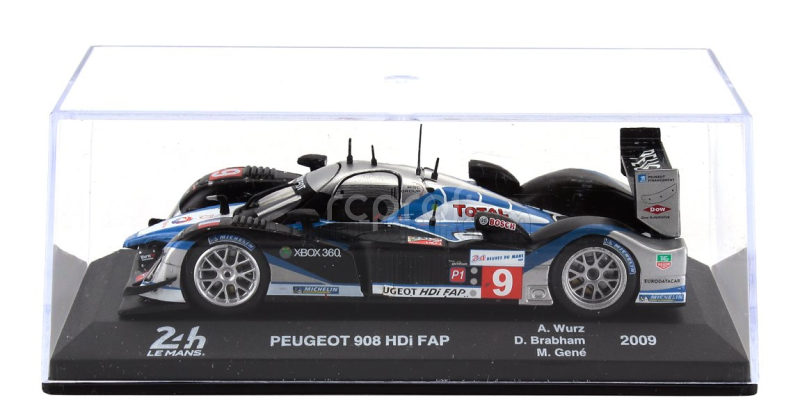 Edicola Peugeot 908 Hdi Fap 5.5l Turbo V12 Team Peugeot Sport Total N 9 Winner 24h Le Mans 2009 David Brabham - Marc Gene - Alexander Wurz 1:43 Černá Modrá Stříbrná