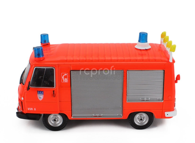 Edicola Peugeot J9 Van Vehicule De Secours Roiter Fire Engine 1982 1:43 Oranžová Fluo Stříbrná