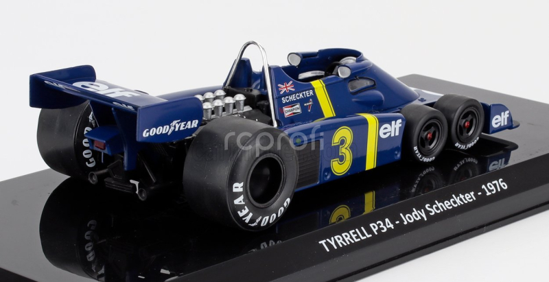 Edicola Tyrrell F1  P34 N 3 6-wheels N 3 Season 1976 Jody Scheckter - Con Vetrina - Blister Box 1:24 Modrá Žlutá