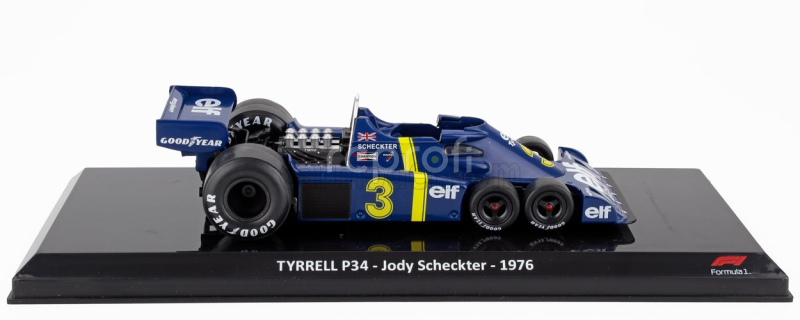 Edicola Tyrrell F1  P34 N 3 6-wheels N 3 Season 1976 Jody Scheckter - Con Vetrina - Blister Box 1:24 Modrá Žlutá