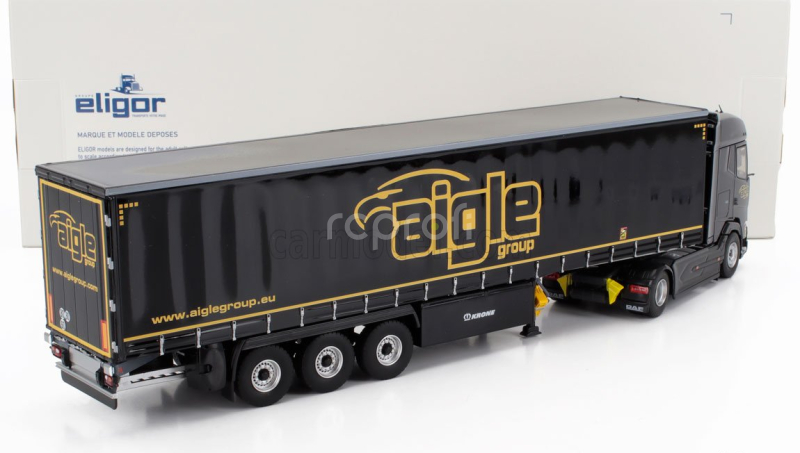 Eligor DAF Xg Truck Cassonato Remorque Tautliner Aigle Group 2022 1:43 Černá Žlutá