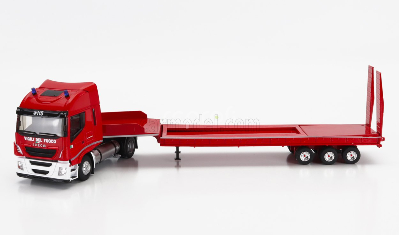 Eligor Iveco fiat Stralis 480xp Truck Rimorchio Pianale Trasporto Mezzi Movimento Terra Vigili Del Fuoco 2016 1:43 Red