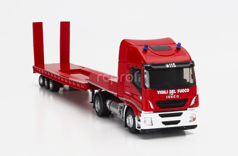 Eligor Iveco fiat Stralis 480xp Truck Rimorchio Pianale Trasporto Mezzi Movimento Terra Vigili Del Fuoco 2016 1:43 Red