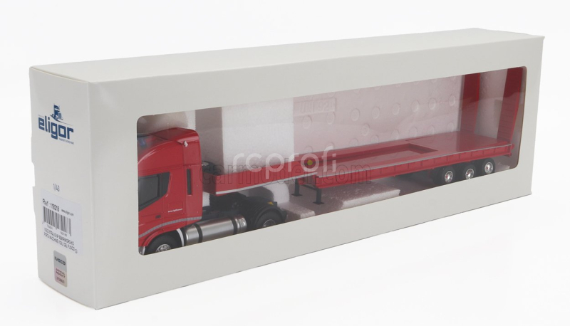Eligor Iveco fiat Stralis 480xp Truck Rimorchio Pianale Trasporto Mezzi Movimento Terra Vigili Del Fuoco 2016 1:43 Red