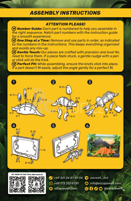 EscapeWelt 3D dřevěné puzzle Triceratops