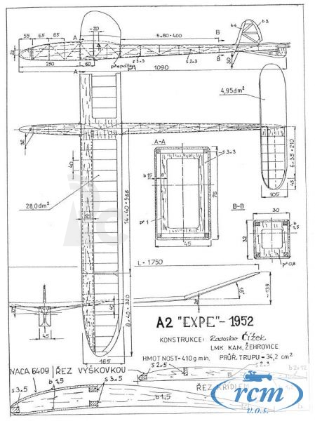 EXPE  historický větroň rozp. 1750 mm Classic models