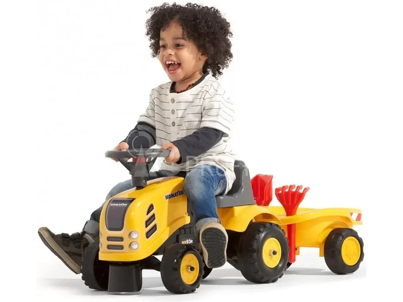 FALK - Dětské odrážedlo Baby Komatsu s vlečkou, lopatkou a hrabičkami