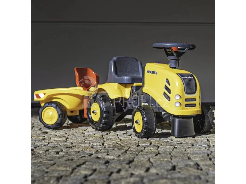 FALK - Dětské odrážedlo Baby Komatsu s vlečkou, lopatkou a hrabičkami