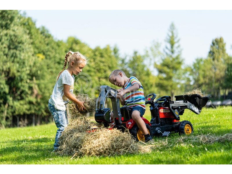 FALK - Šlapací traktor Farm Lander s nakladačem, rypadlem a vlečkou červený