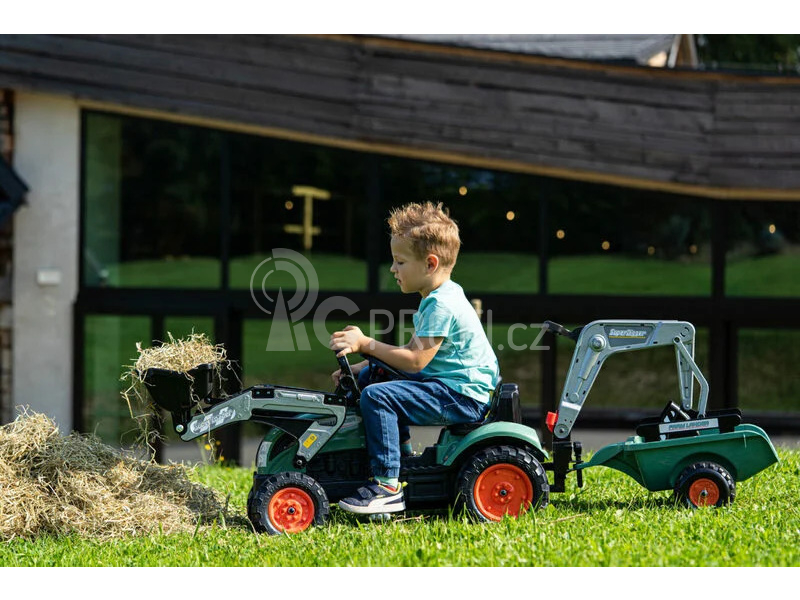 FALK - Šlapací traktor Farm Lander s nakladačem, rypadlem a vlečkou zelený